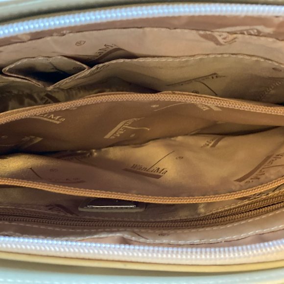 Wanlima Tan Purse Handbag with Brown Classic 5 Pocket Two Tone Zipper Clasp Logo - Picture 7 of 12